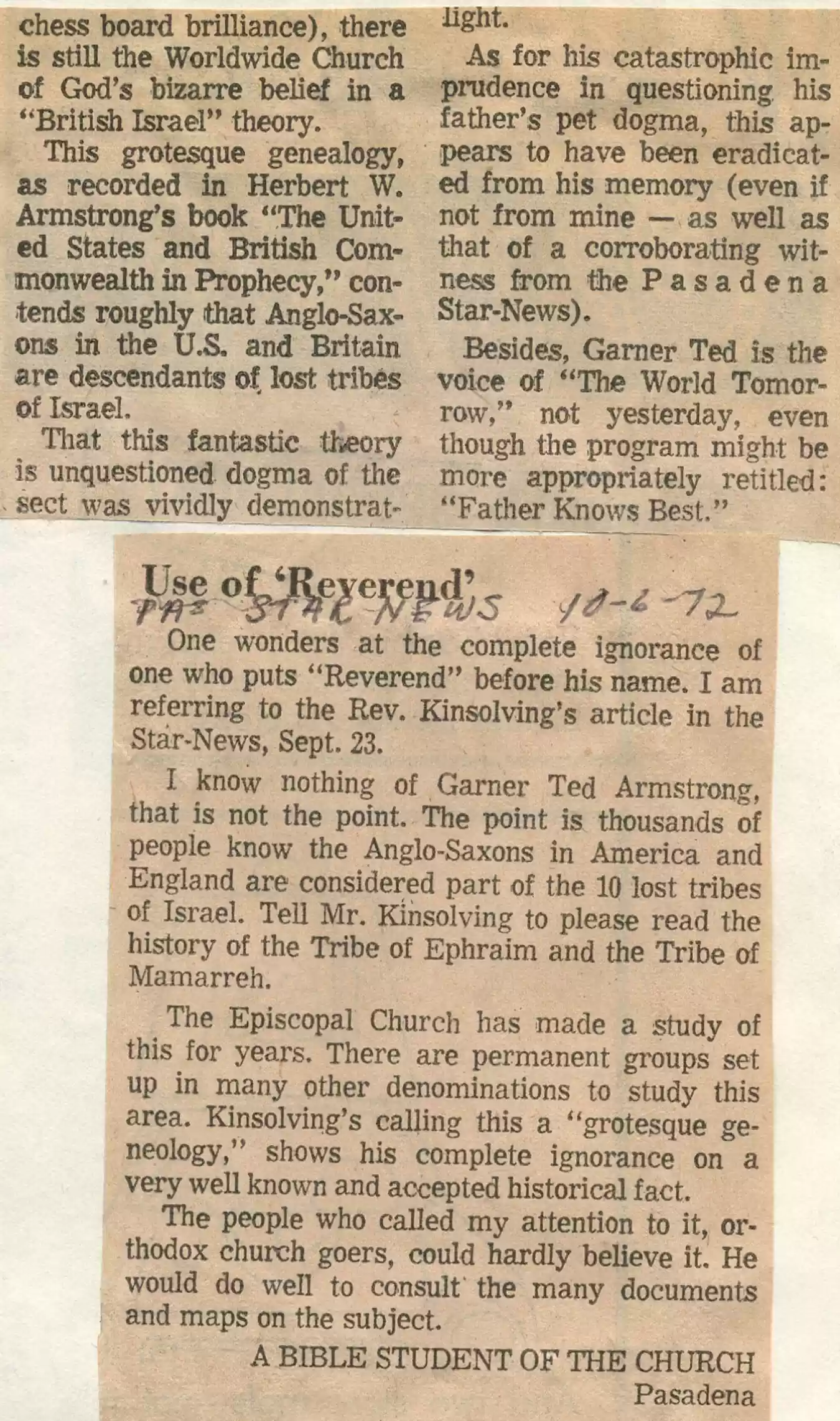 2. Pasadena Star News, 9-23-72 [& 10-6-72]